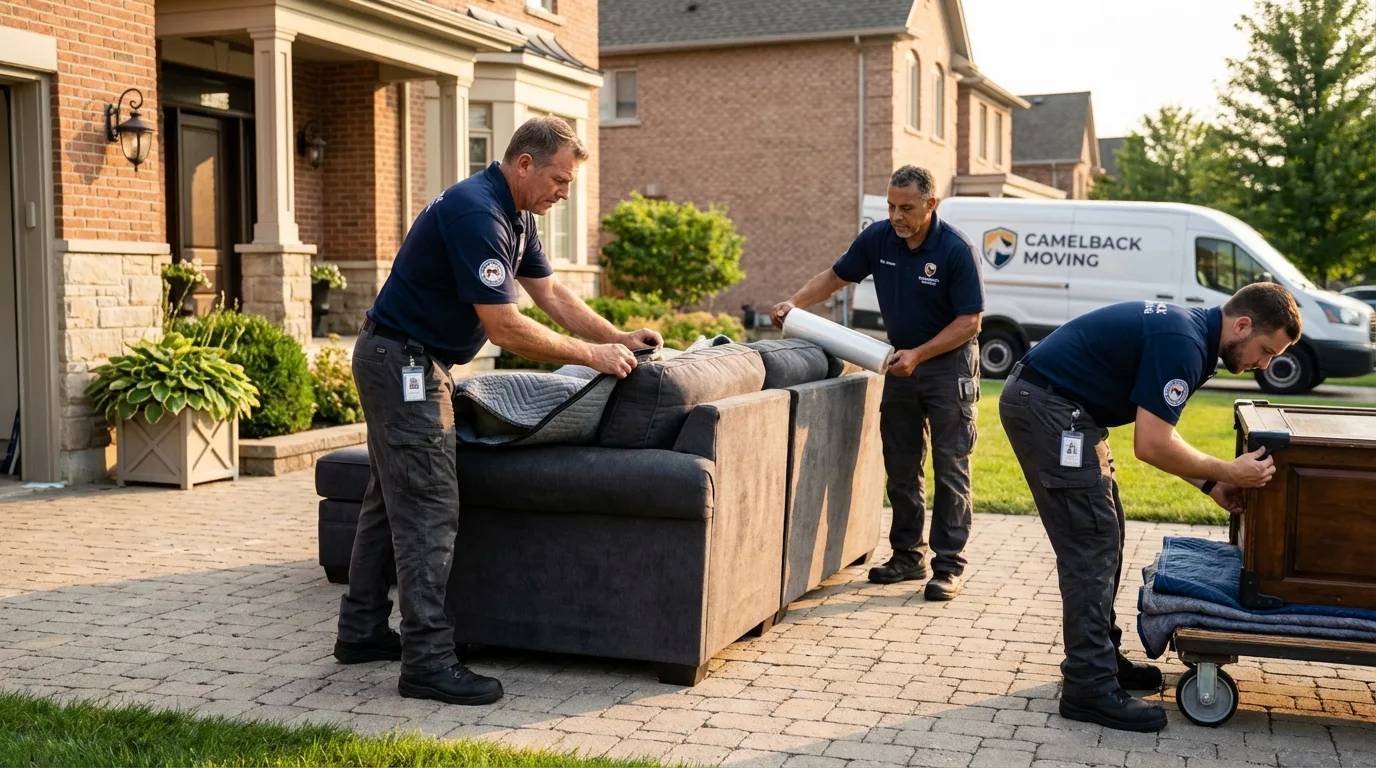 Large estate moving crew wrapping furniture in Lexington, IL