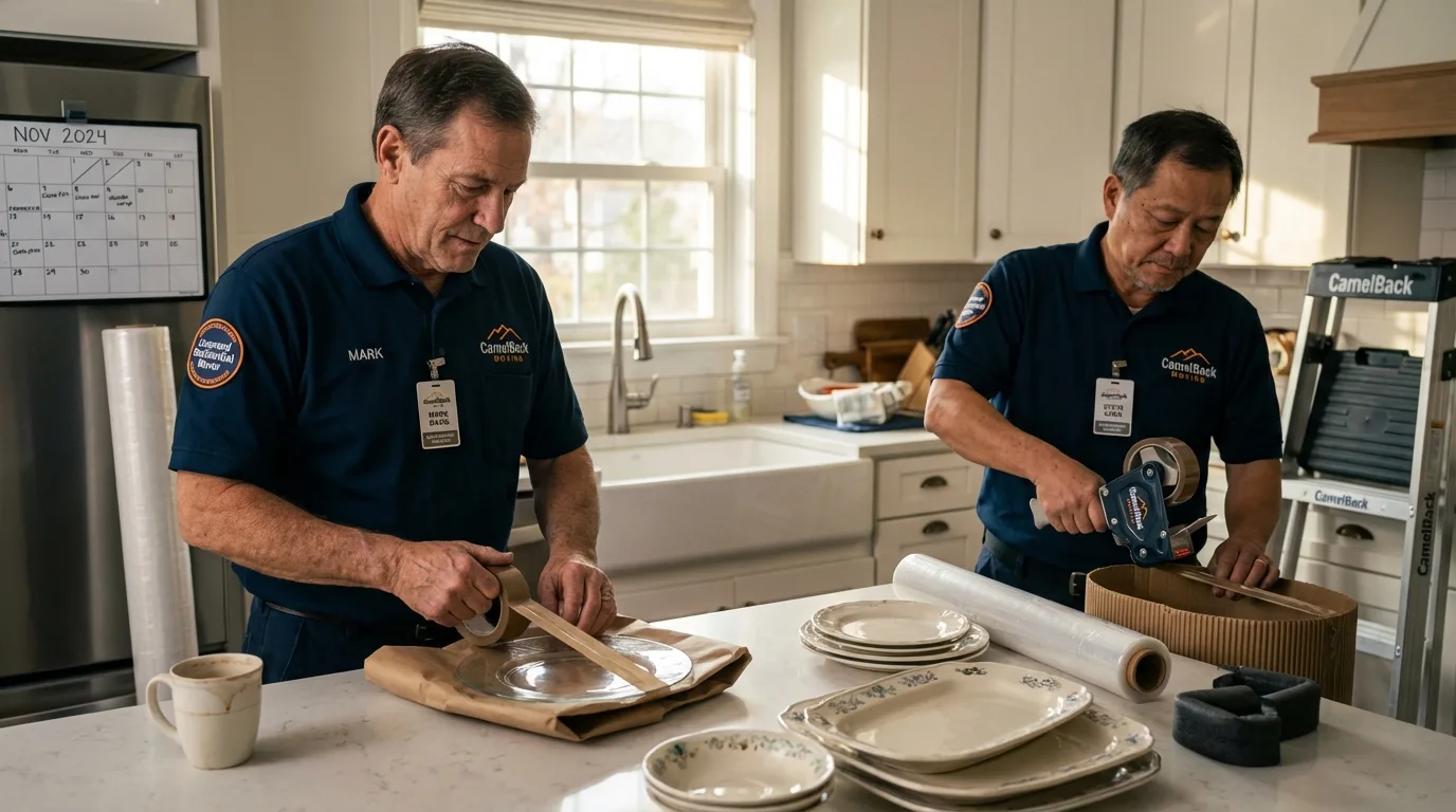 Professional crew packing kitchen dishware in Lexington, IL